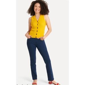 Betabrand dark indigo straight denim jeans L